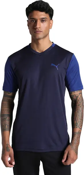 Men Colorblock Crew Neck Polyester Blue T-Shirt